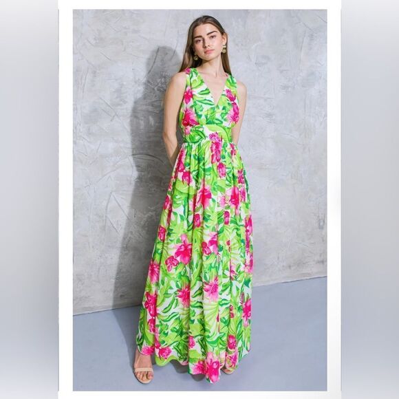 Flying Tomato Dress Maxi Floral Pink Green Size S - Picture 1 of 12